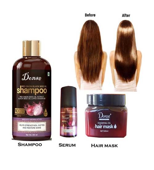 Pack of 3 Donse Red Onion Black seed Oil Shampoo 500ml Hair Mask 500ml Hair Serum 100ml